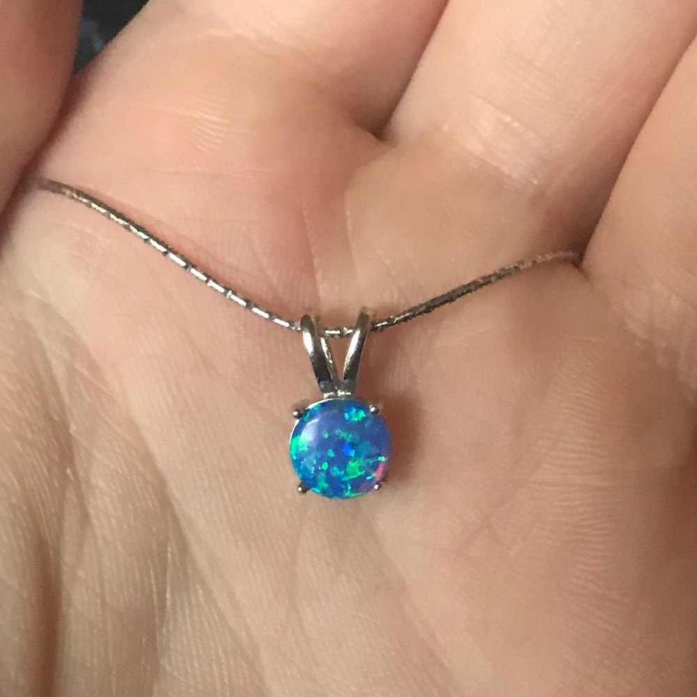 Blue fire opal necklace
